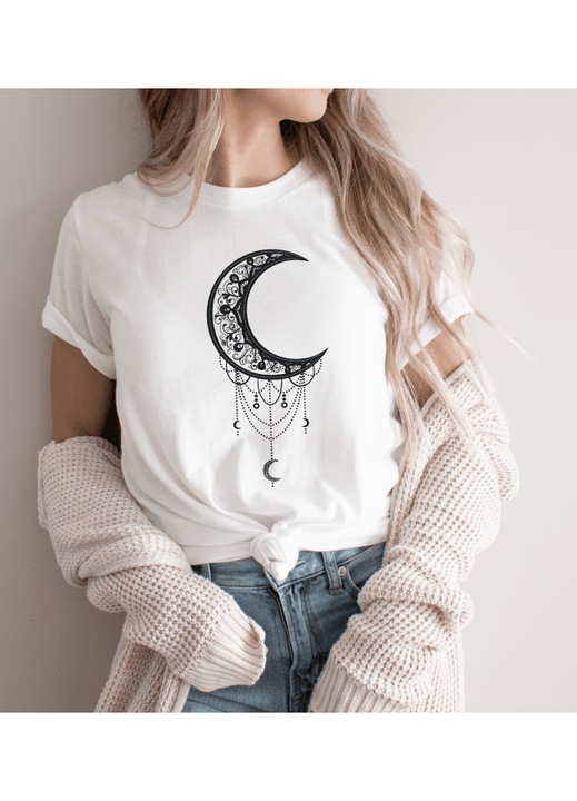 Дамска тениска, памучна, Луна, Бял