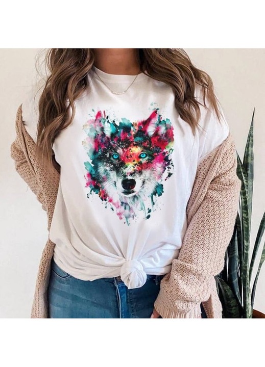 Дамска тениска, памук, Painted Wolf, Бял