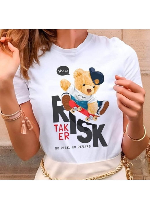 Дамска тениска, памук, No Risk No Reward, Бял