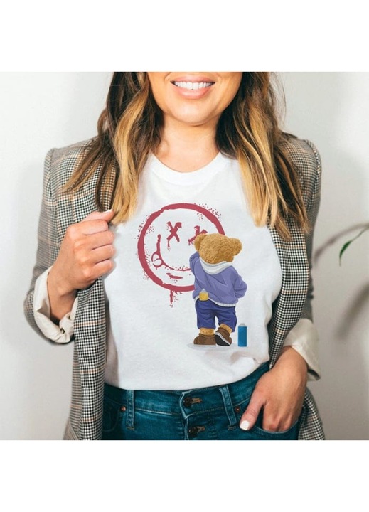 Дамска тениска, Smile Teddy, Бяла, Бял