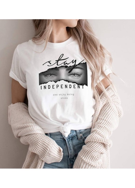 Дамска Тениска, Памук, Stay Independent, Бял