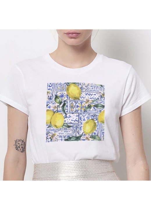 Традиционна дамска тениска Lemon, Бял
