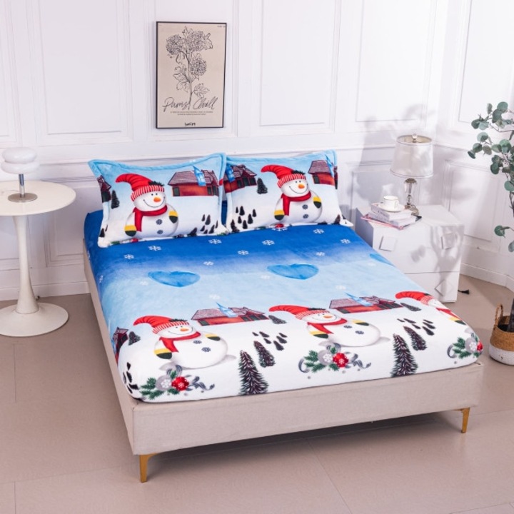 Husa Pat Dublu si Fete de Perne, Cocolino, Peisaj de Iarna, 3 piese, 2 persoane, 180x200cm, Multicolor