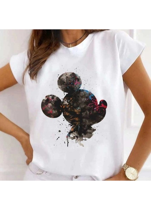 Тениска за жени, памук, Мики Маус акварел, Бял
