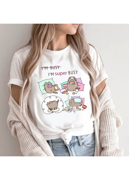 Дамска тениска, памук, I'm Super Busy, бяла - M