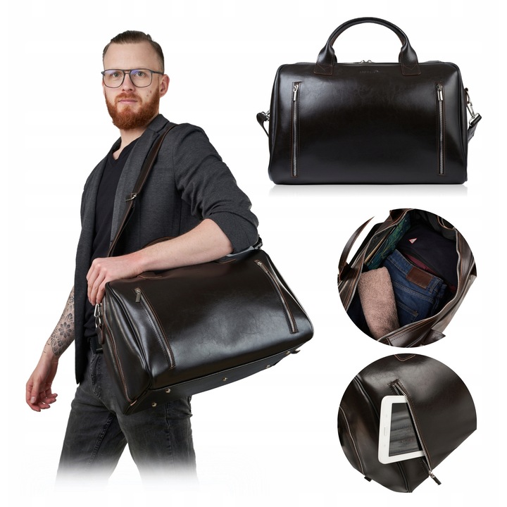 Utazótáska, brødrene, r50, nincs adat, nincs adat, elegáns, bőr, hétvége, váll, barna, nincs adat, természetes bőr, kiváló minőség, állítható pánt