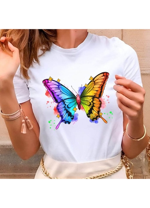 Дамска тениска, памук, Magic butterfly, Бял