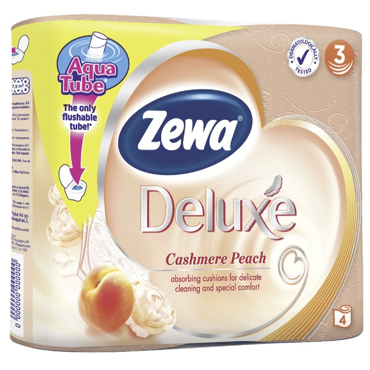 Тоалетна хартия Zewa Deluxe Cashmere Peach, 3 пласта, 4 ролки
