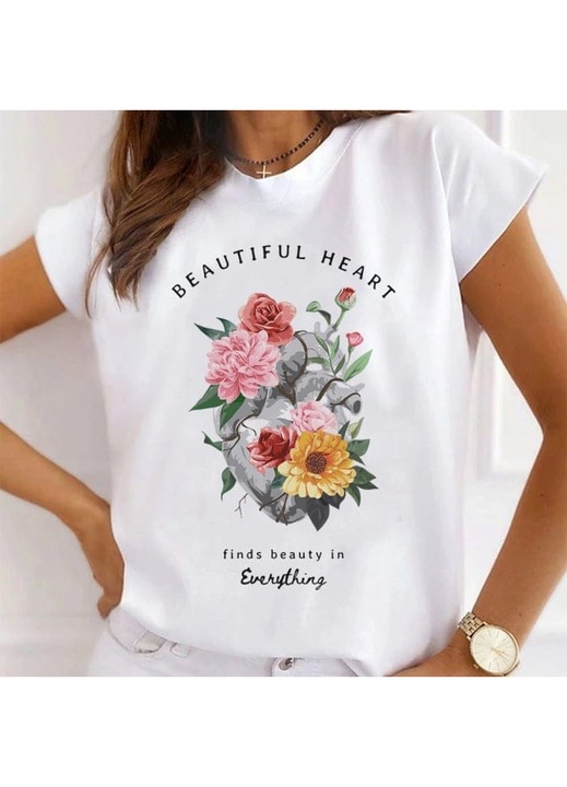 Дамска тениска, памук, Beautiful Heart, Бял