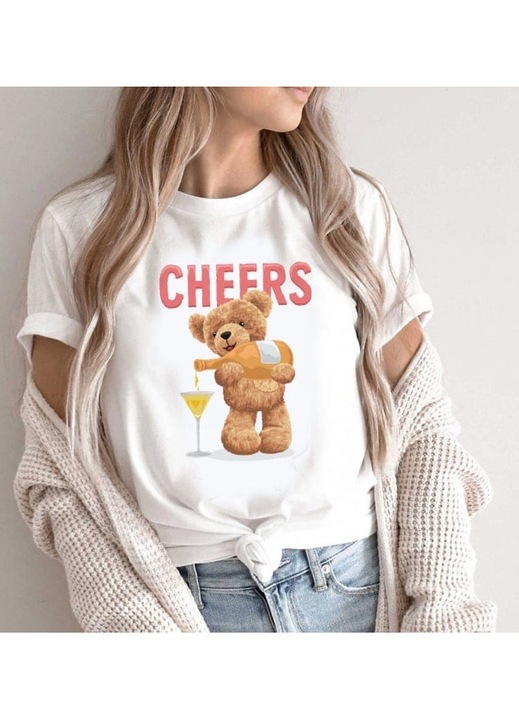 Дамска тениска "Наздраве", памук, бяла, Бял