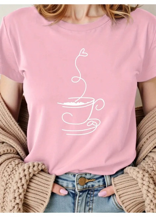 Női póló Coffee With Love, Halvány rózsaszín