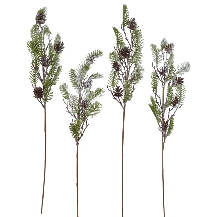 Ramura de molid cu conuri acoperite cu chiciura, 70 cm, set de 4 bucati