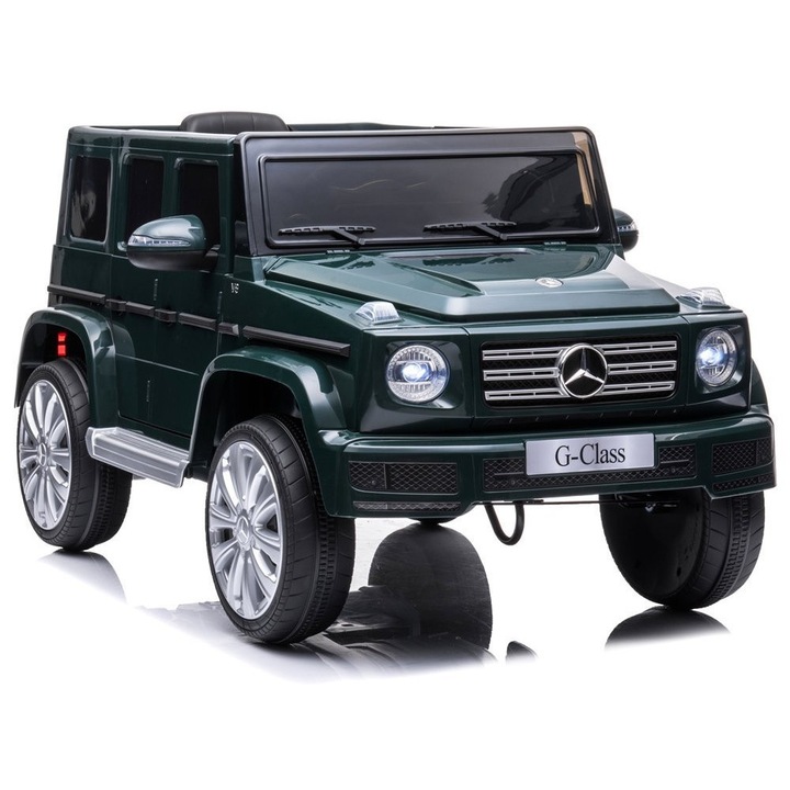 Masinuta electrica pentru copii Mercedes G500 green 12V, pornire la buton, motorizare 2x45W, usb, mp3, radio fm, faruri led