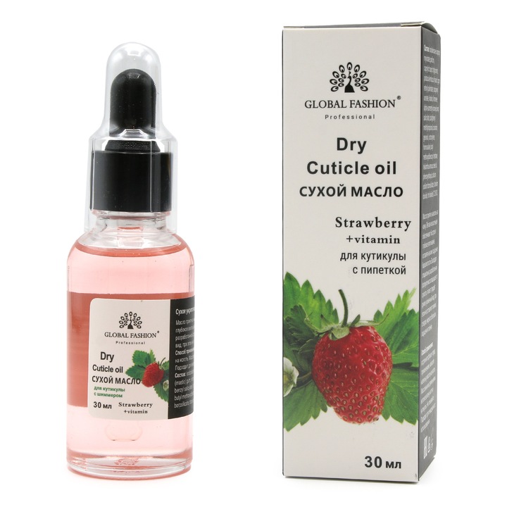 Ulei de cuticule cu pipeta, aroma de capusuna, Global Fashion, 30 ml