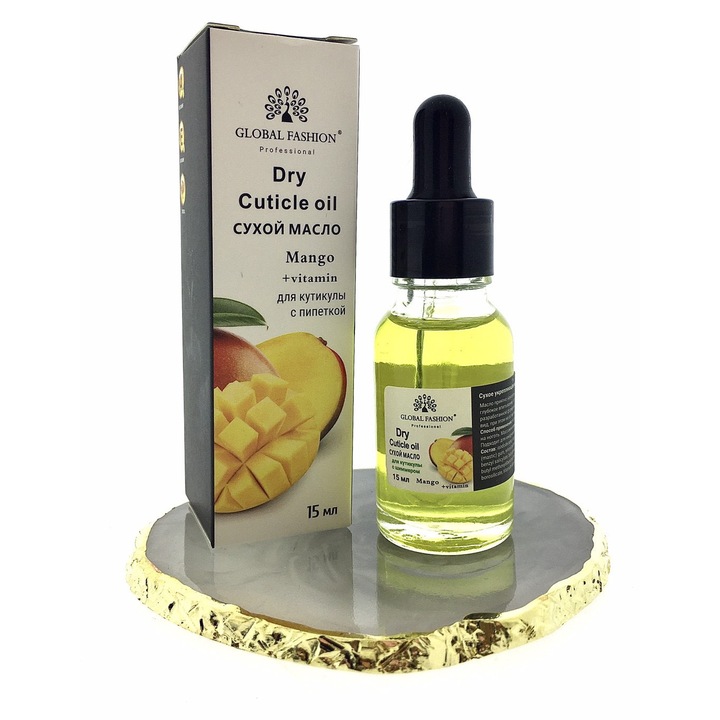Ulei uscat de cuticule cu pipeta, parfum de mango, Global Fashion, 15 ml