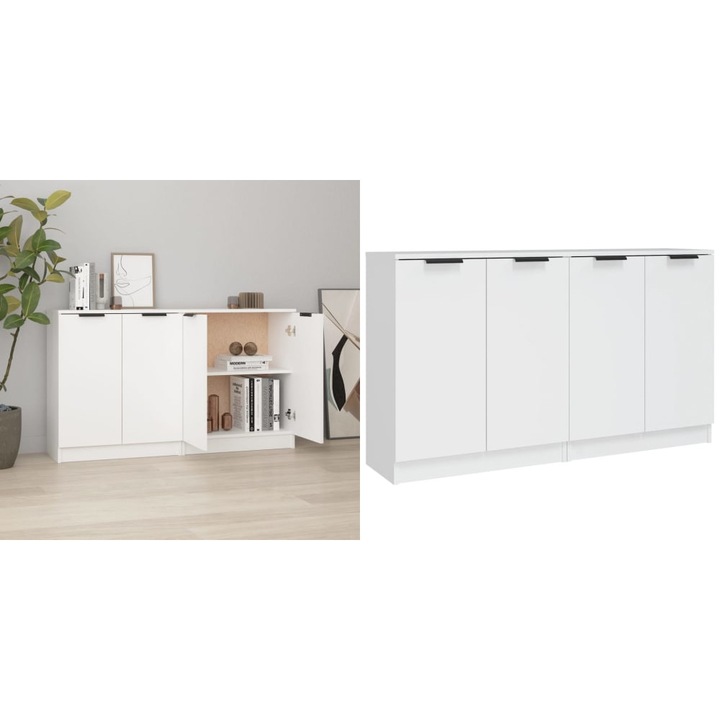 Servante, 2 piese, alb, 60x30x70 cm, lemn prelucrat