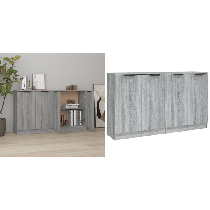 Servante, 2 piese, sonoma gri, 60x30x70 cm, lemn prelucrat