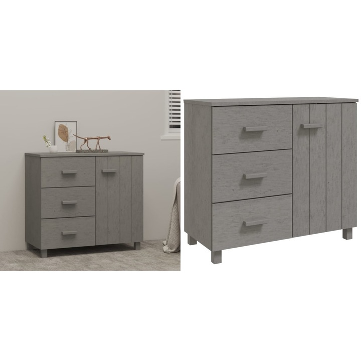 Servanta „HAMAR”, gri deschis, 90x40x80 cm, lemn masiv de pin