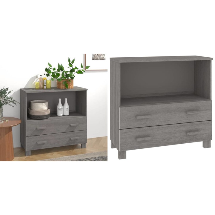 Servanta „HAMAR”, gri deschis, 85x35x80 cm, lemn masiv pin