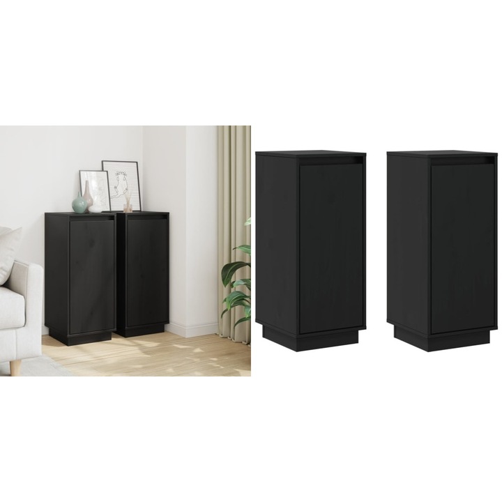 Servante, 2 buc., negru, 31, 5x34x75 cm, lemn masiv de pin