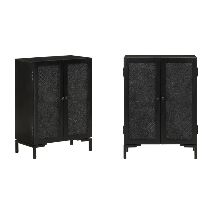 Servanta, negru, 55x30x77 cm, lemn masiv de mango si fier