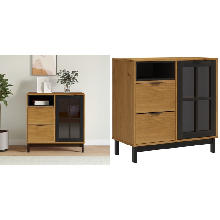 Servanta cu usa din sticla „FLAM” 80x40x80 cm, lemn masiv pin