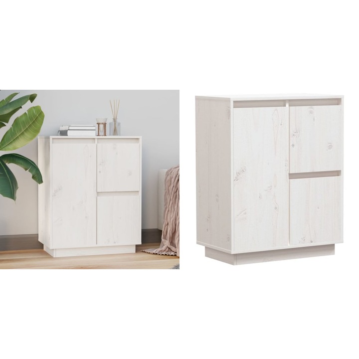 Servanta, alb, 60x34x75 cm, lemn masiv de pin