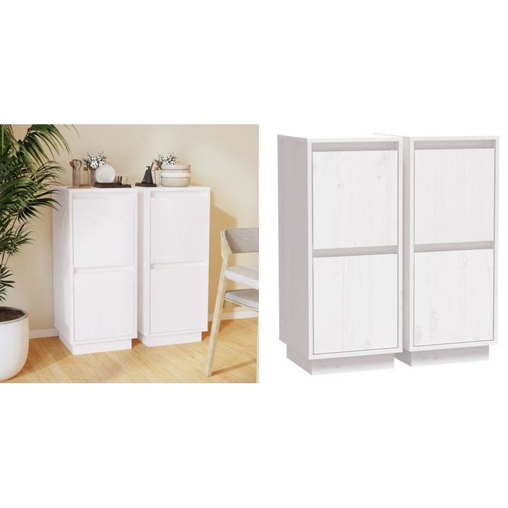 Servante, 2 buc., alb, 31, 5x34x75 cm, lemn masiv de pin