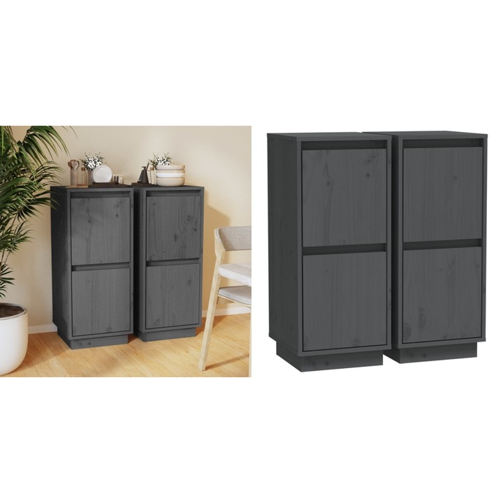 Servante, 2 buc., gri, 31, 5x34x75 cm, lemn masiv de pin