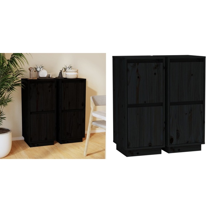 Servante, 2 buc., negru, 31, 5x34x75 cm, lemn masiv de pin