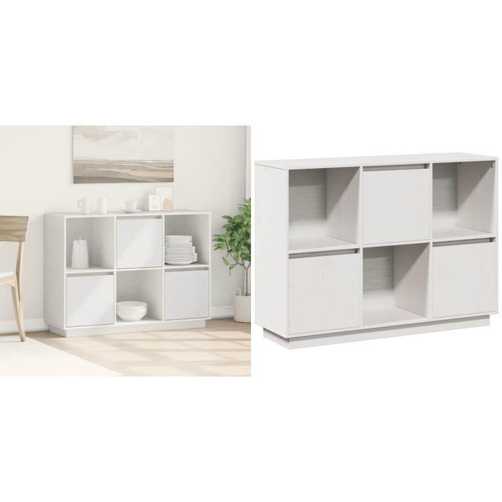 Servanta, alb, 110, 5x35x80 cm, lemn masiv de pin