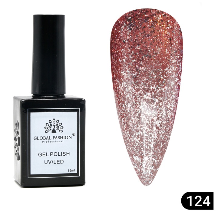Oja semipermanenta Global Fashion, Gel polish Elite Glow 15 ml, 124