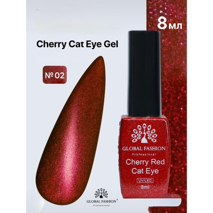 Oja semipermanenta ochi de pisica, Cherry Red Cat Eye Global Fashion, 8ml, 002