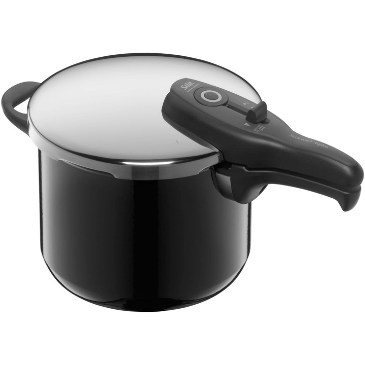 Silit Sicomatic t-plus oala sub presiune 6, 5l, oala sub presiune 22 cm, ceramica functionala Silargan, inductie, 3 nivele de gatit, control rotativ cu o singura mana, negru