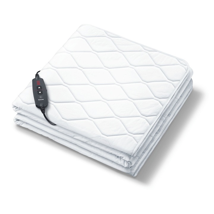 Saltea electrica tip cearsaf UB 74 Beurer, 3 setari de temperatura, oprire automata dupa 12 ore, 200 x 100 cm, materiale moi si respirabile, design tip cearsaf pentru saltea, comutator detasabil, lavabila in masina de spalat la 30 °C
