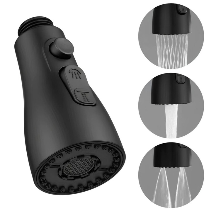 VarioShop Forgatható csaptelep levegőztető, M22, M24 menet, univerzális, 3 permetezési mód, 360°-ban forgatható, víztakarékos, egyszerű szerelés, fekete