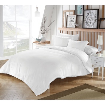 Lenjerie de Pat, Bumbac Ranforce Lux, uni Alb, 2 persoane, 50X70, 220X200 Lenjerie de Pat, Bumbac Ranforce Lux, uni Alb, 2 persoane, 50X70, 220X200