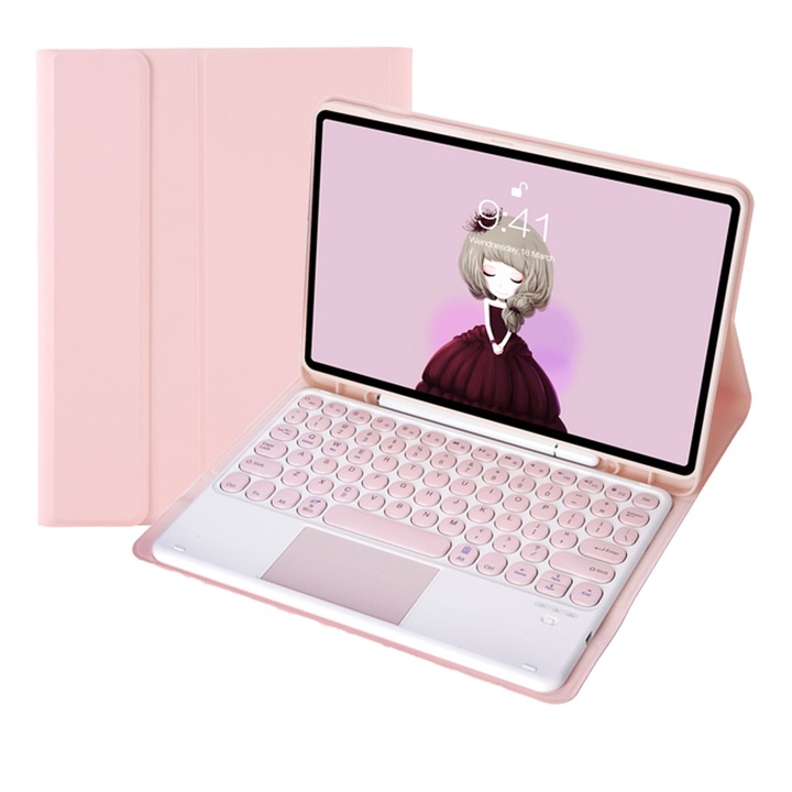 Husa cu tastatura Bluetooth 3.0 pentru Samsung Galaxy Tab S10 Lite / S10 FE / S9 FE / S9, cu touchpad, culoare roz