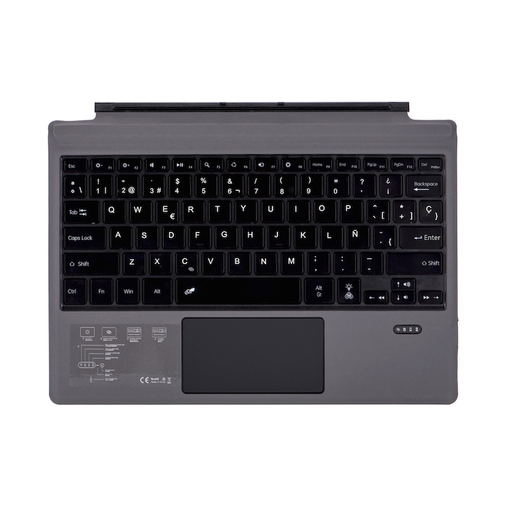Husa cu tastatura Bluetooth 3.0 pentru Microsoft Surface Pro 7 / 6 / 2017 / 4 / 3, cu iluminare, culoare gri