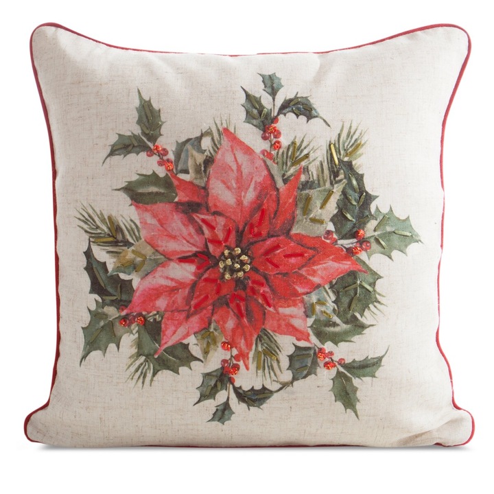 Fata de perna cu motiv de Craciun CHP220 45 x 45 Eurofirany bej