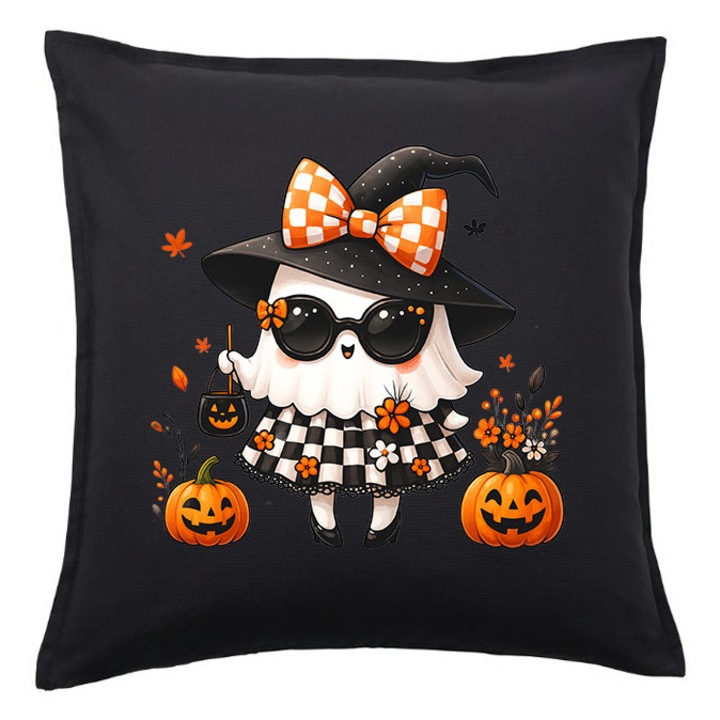Fata de perna Halloween fantoma fashion – negru 50x50 cm, 1x fata de perna x umplutura