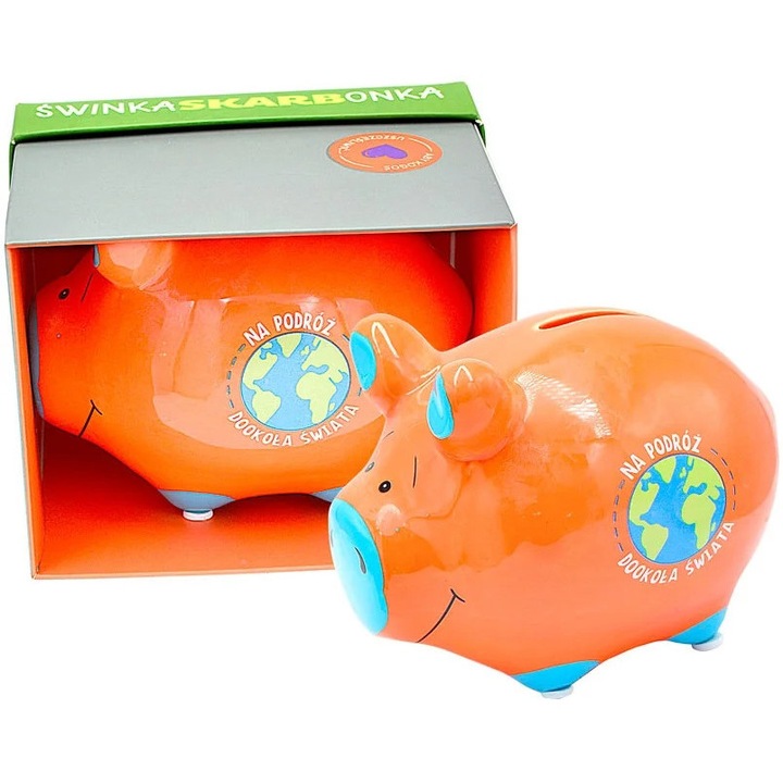 Pusculita decorativa Passion Cards „Intr-o calatorie in jurul lumii”, ceramica, portocaliu/albastru