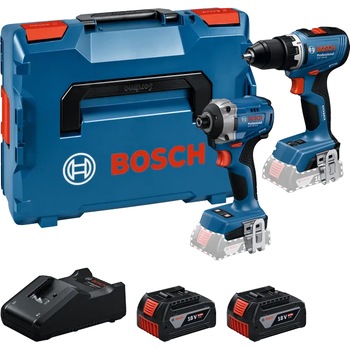 Set 2 scule pe acumulator Bosch Professional 18 V, Masina de gaurit si insurubat brushless GSR 18V-65, Masina de insurubat cu impact GDR 18V-215, 2 acumulatori 5.0Ah, incarcator GAL 18V-40, valiza L-box