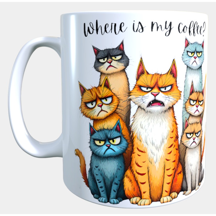 Cana ceramica personalizata „Where is my coffee?” – 330 ml, alba