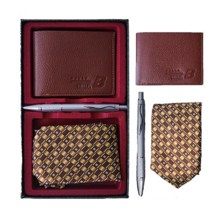 Подаръчен комплект за мъже, кутия с портфейл, вратовръзка и химикалка 23.5x14.5 см, Velve