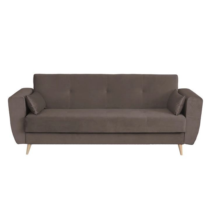 Canapea extensibila Expomob SIENA I, 3 locuri, cu arcuri si lada depozitare, dimensiune 225x85x95 cm, culoare maro