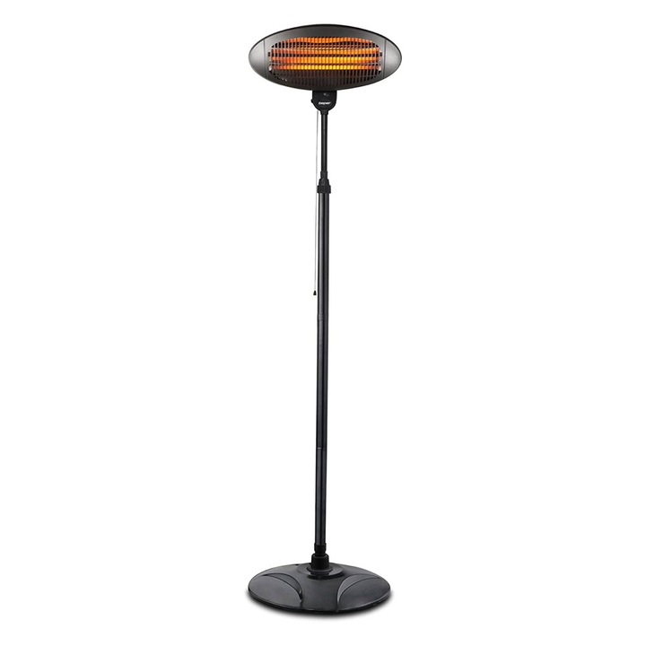 отоплител за тераса със стойка, Мощност 2000W, Кварцов Нагревателен Елемент, Бързо Загряване, IPX4, Черен
