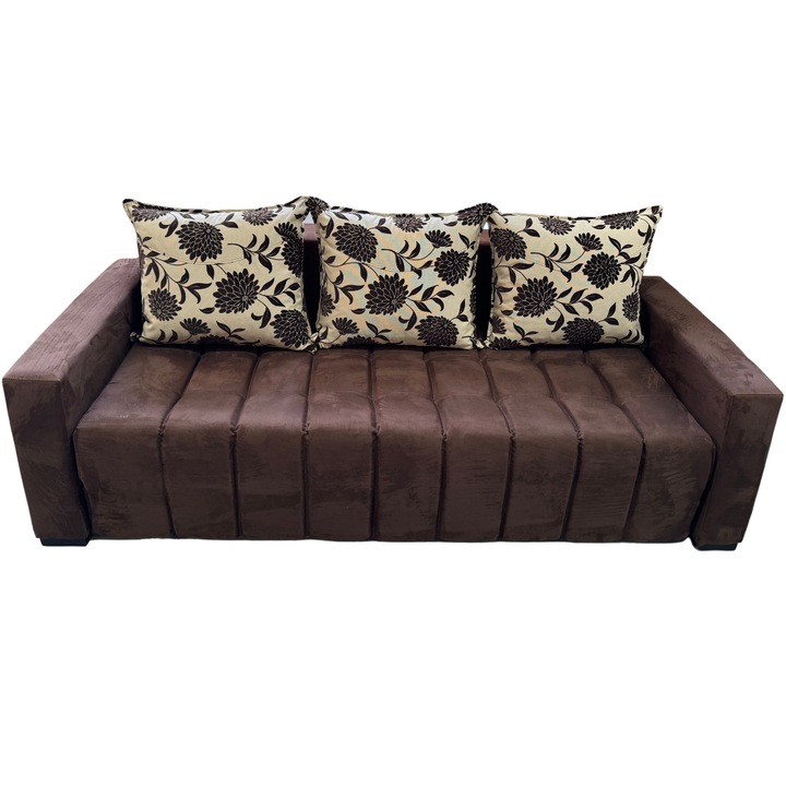 Canapea Zara, 3 locuri, cu lada de depozitare, stofa suede, 220x95x80 cm, culoare maro