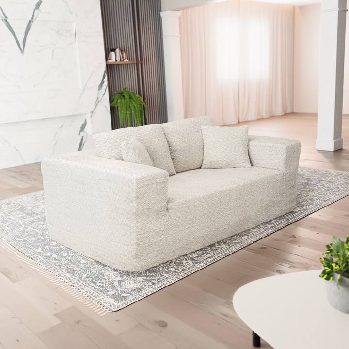 Canapea din spuma Mobilinni, model Malta, pentru 2 persoane, Bej, fara asamblare, 175 x 92 cm