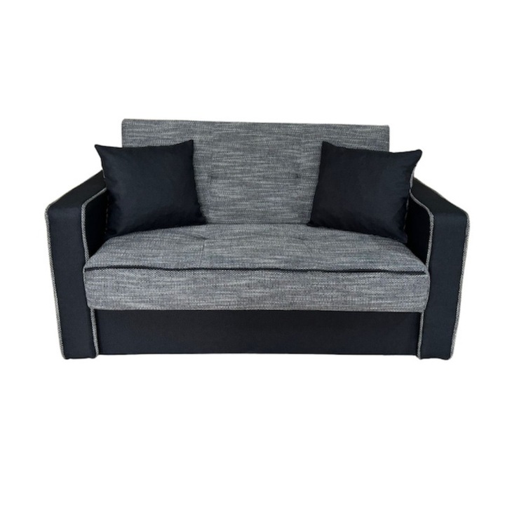 Canapea extensibila SAMY NEXT, 2 locuri, stofa gri, cu lada de depozitare, cadru metalic, 152x100x92 cm